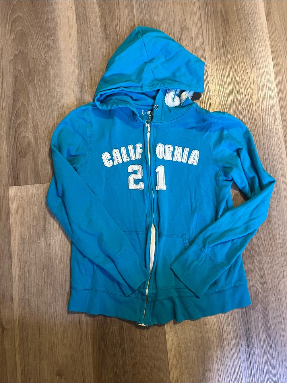 Y2K Juniors Tara by Rue 21 zip up jacket California 21 Blue Zip Hoodie sz large